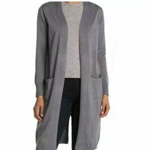 NWOT CENY Open Front Gray Long Duster Cardigan w/ Pockets Size Small